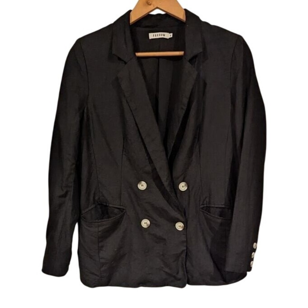 Farrow Double Breasted Blazer Jacket Black Career Party Business Casual Chic 90s